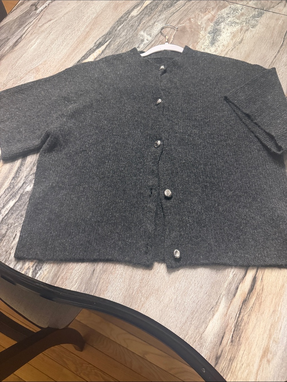 Women Dark Gray Button-Front Cardigan Sweater